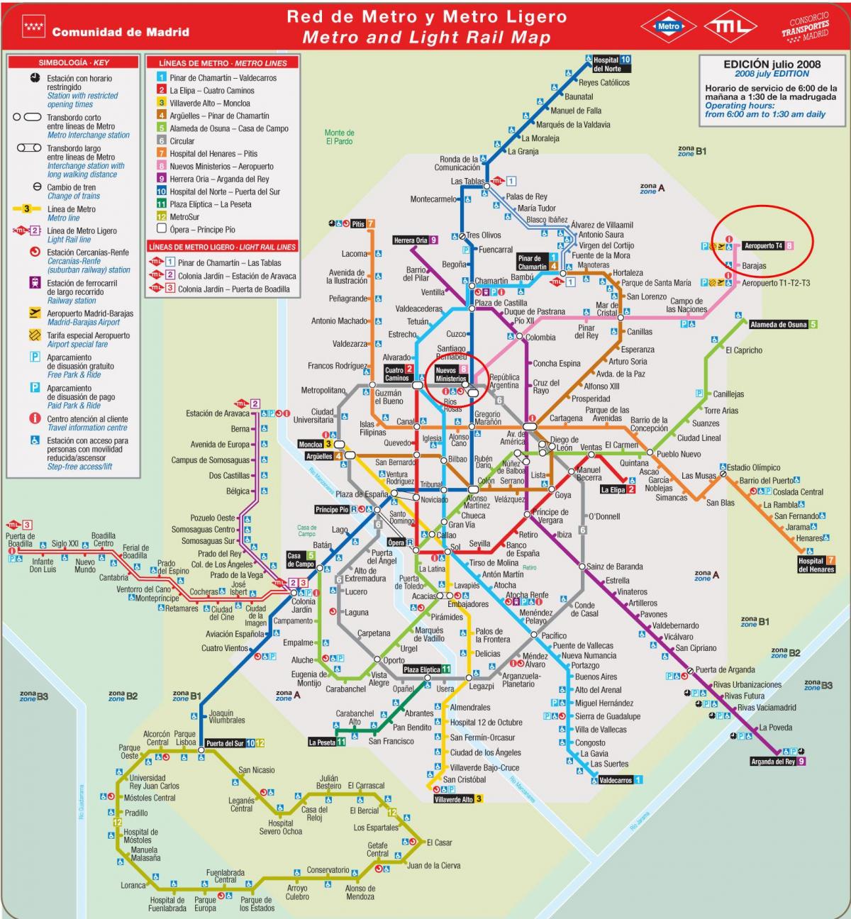 Мадрид метроны газрын зургийг нисэх онгоцны буудал